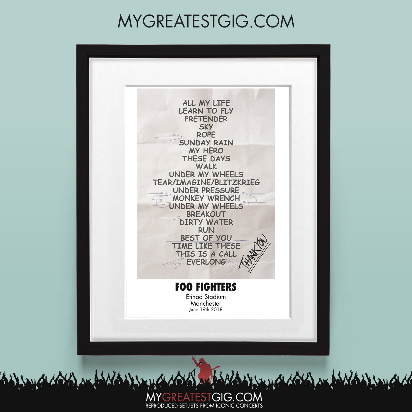 Foo Fighters - Manchester - Jun 19th 2018 Recreated Set List Poster