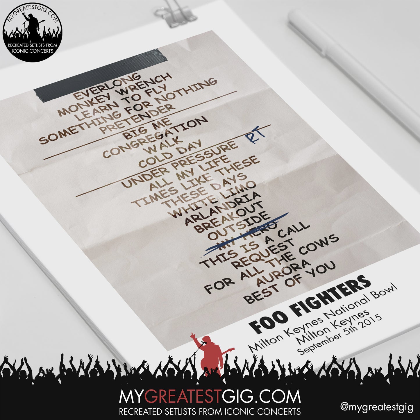 Foo Fighters - Milton Keynes - September 5th 2015 Recreated Setlist Poster