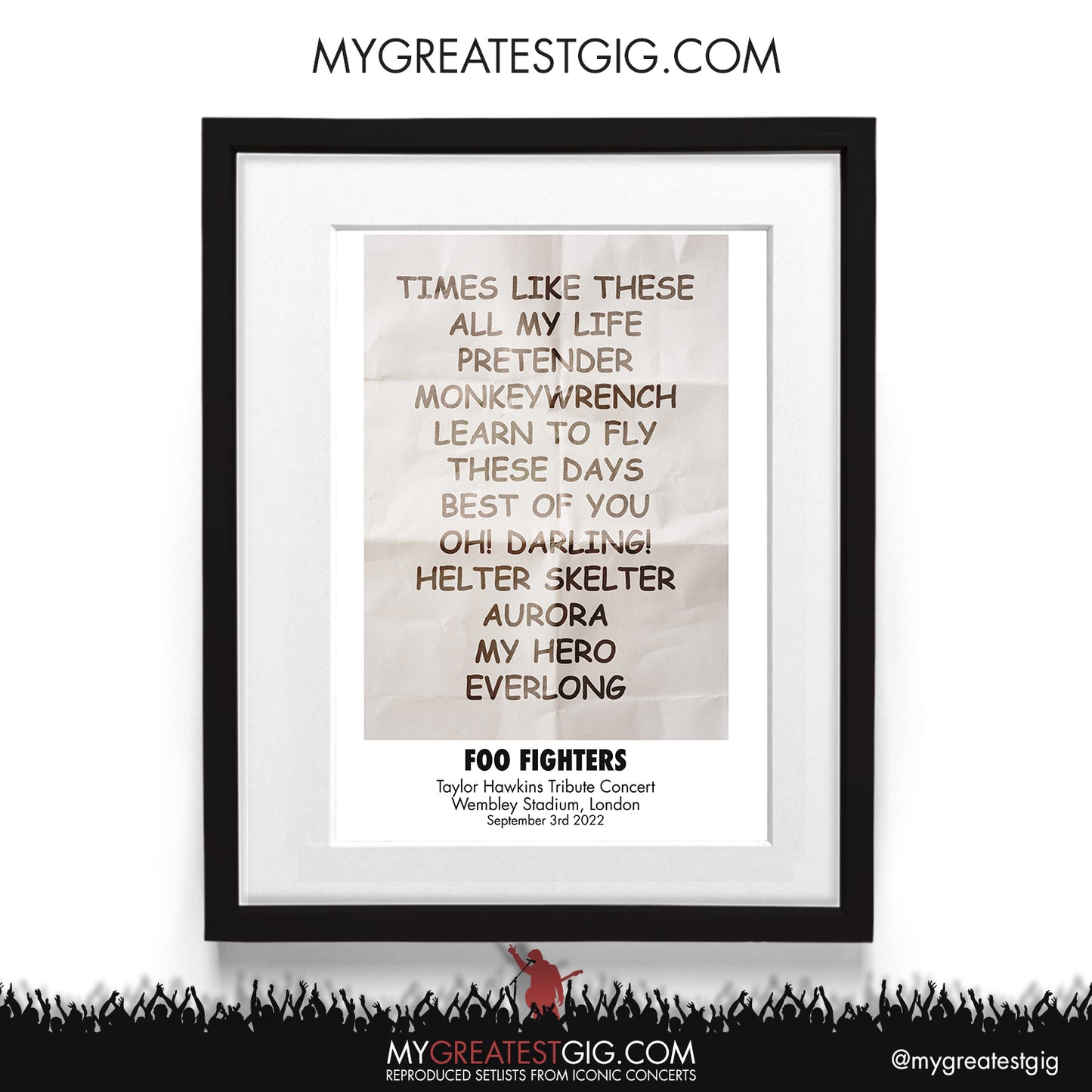 Foo Fighters - Taylor Hawkins Tribute - Wembley - Sep 3rd 2022 Recreated Setlist Poster