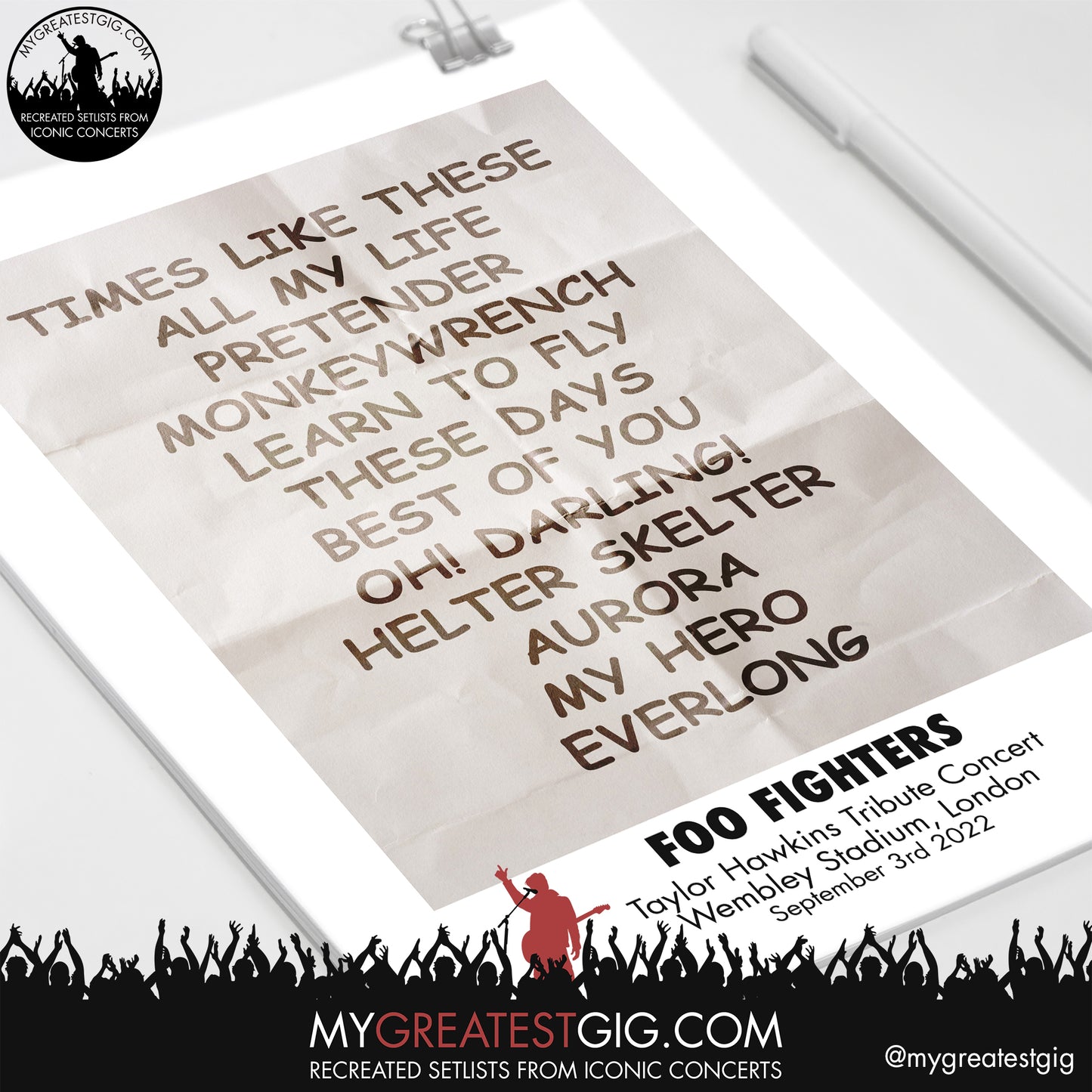 Foo Fighters - Taylor Hawkins Tribute - Wembley - Sep 3rd 2022 Recreated Setlist Poster