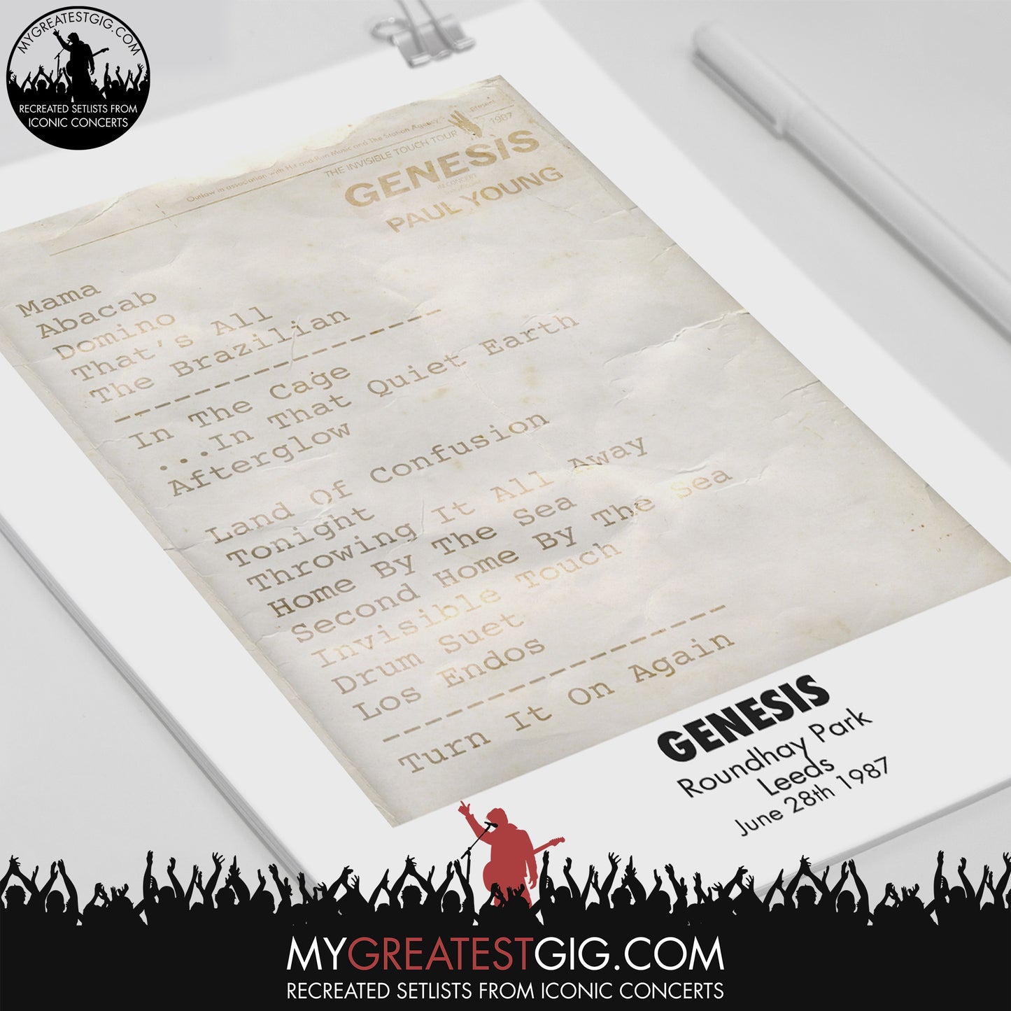 Genesis - Leeds - Jun 28th 1987 Recreated Set List Poster