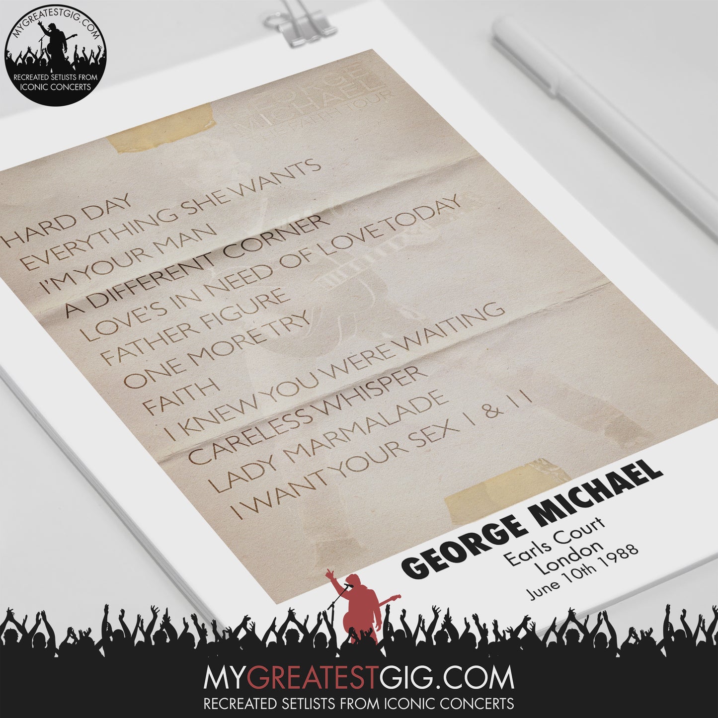 George Michael - London - Jun 10th 1988 Recreated Setlist Poster