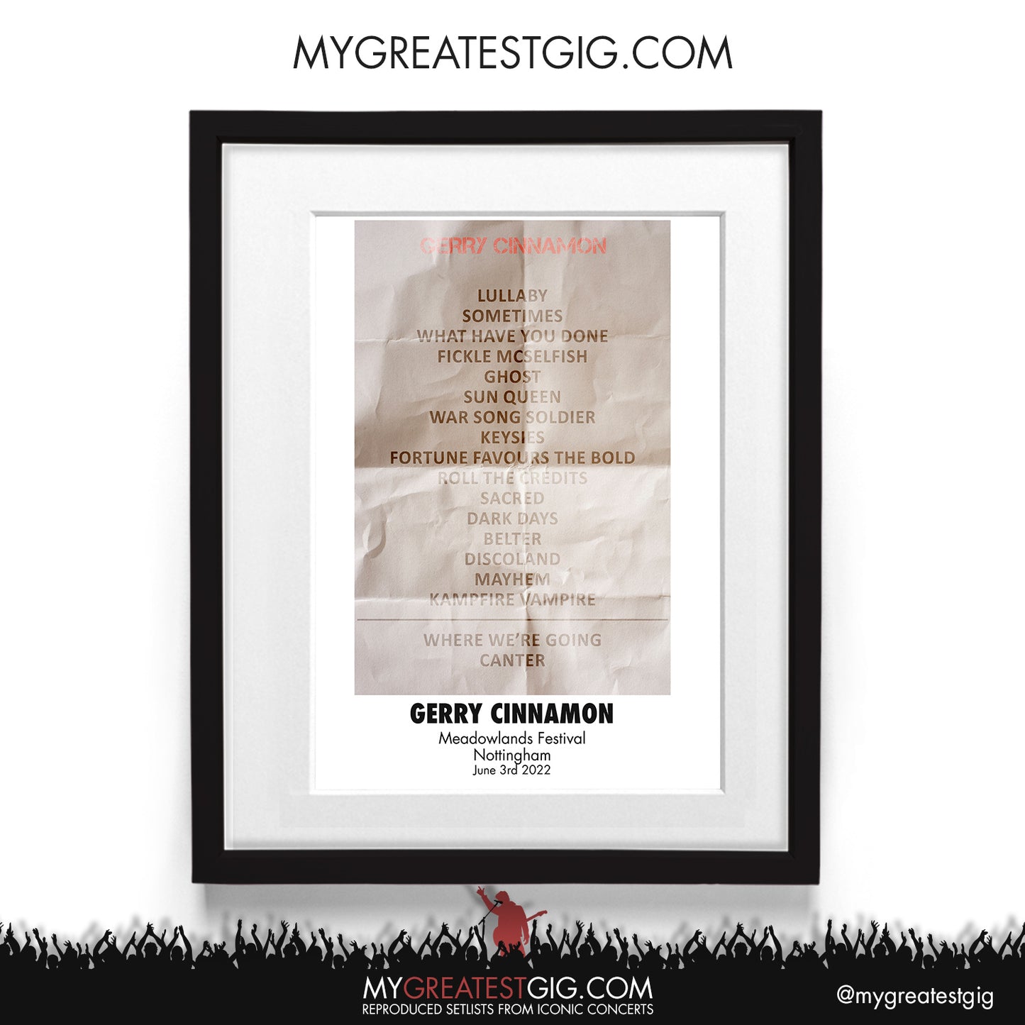 Gerry Cinnamon - Nottingham - Jun 3rd 2022 Recreated Setlist Poster