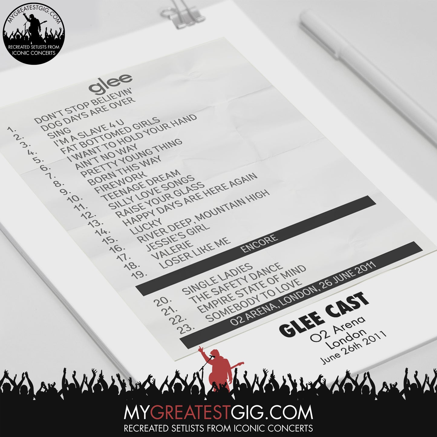 Glee Live - London - Jun 26th 2011 Recreated Set List Poster