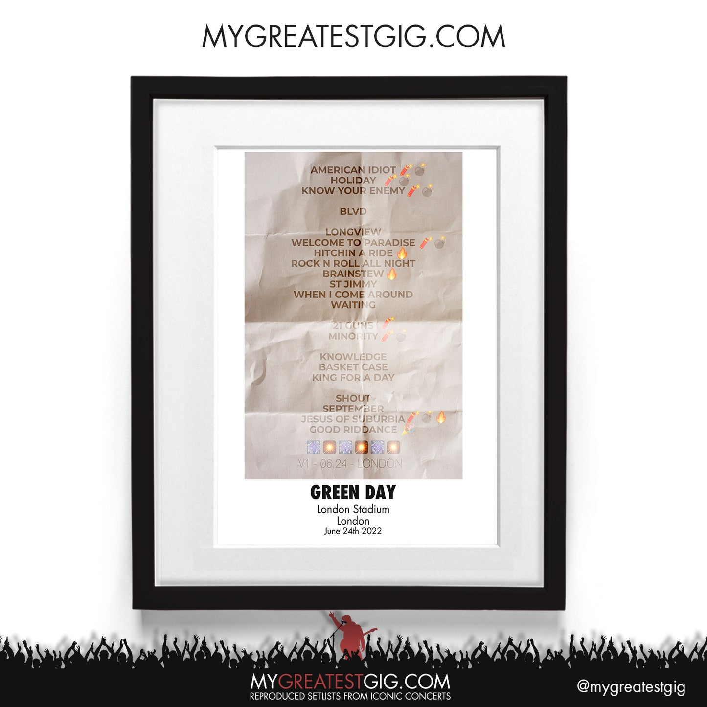 Green Day - London - Jun 24th 2022 Recreated Setlist Poster