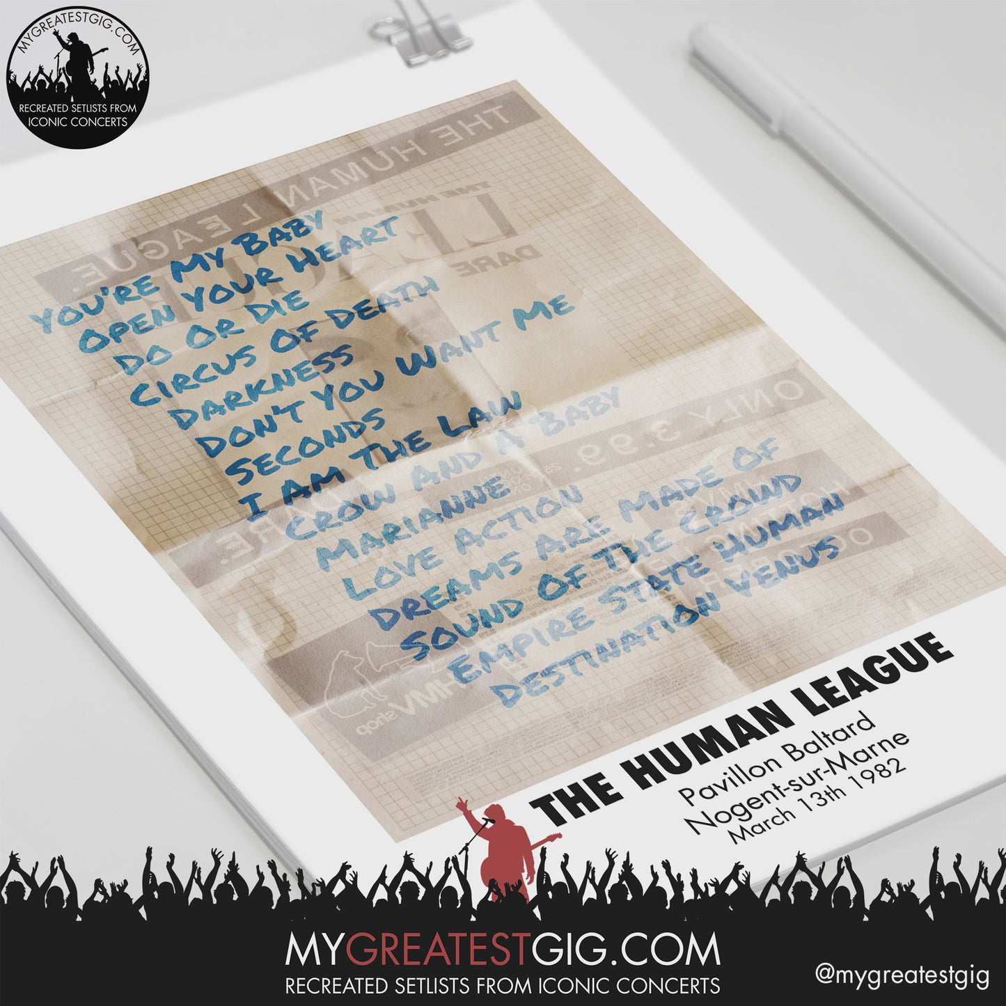 The Human League - France -Mar 13th 1982 Recreated Setlist Poster