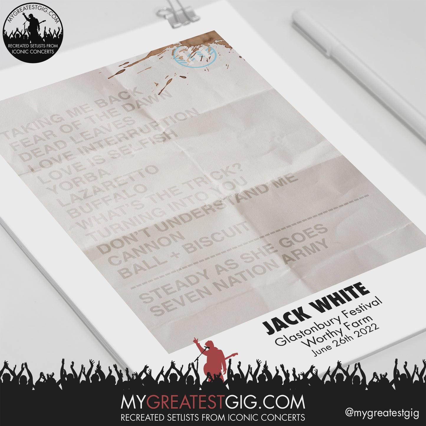 Jack White - Glastonbury Festival - Jun 26th 2022 Recreated Setlist Poster