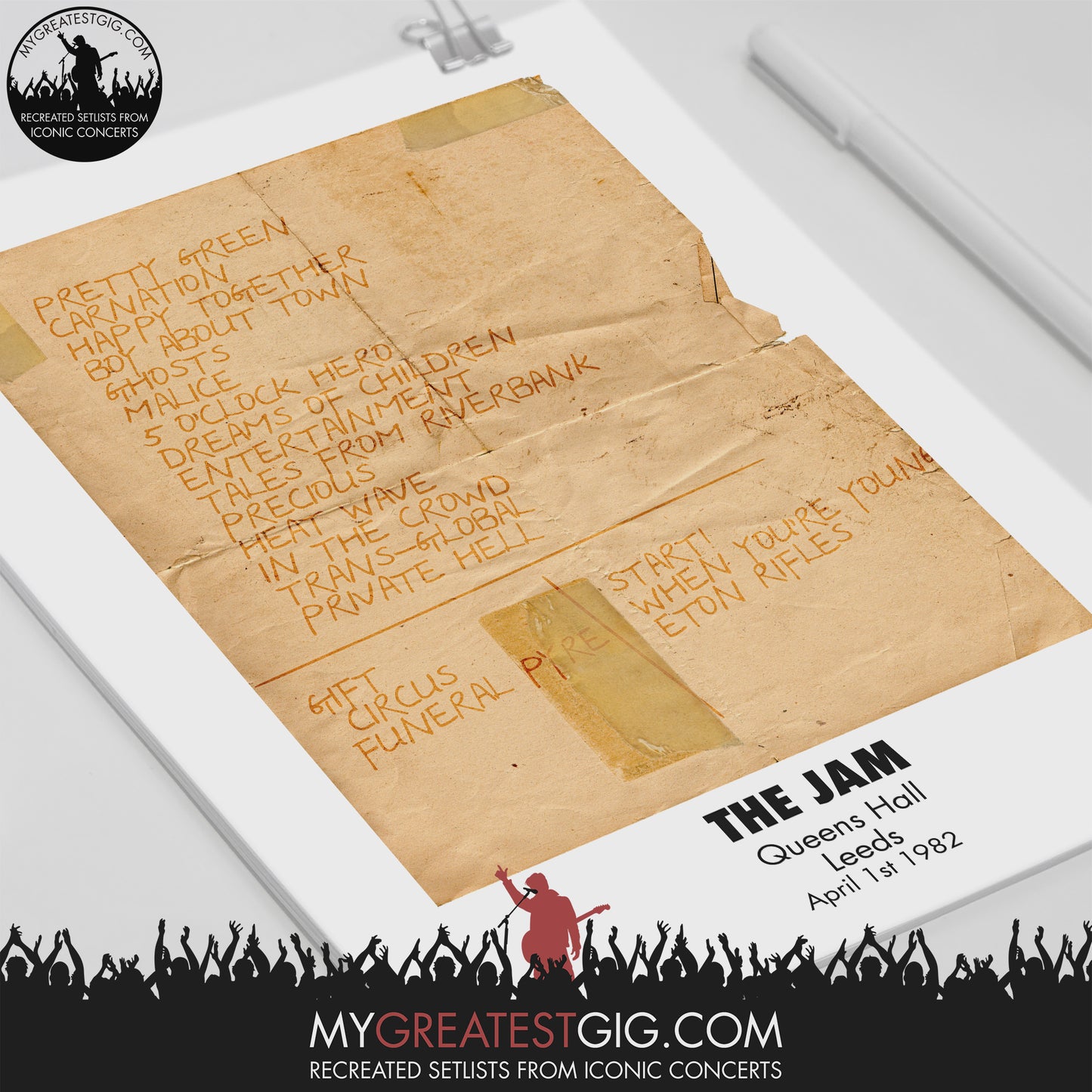 The Jam - Leeds - Apr 1st 1982 Recreated Set List Poster