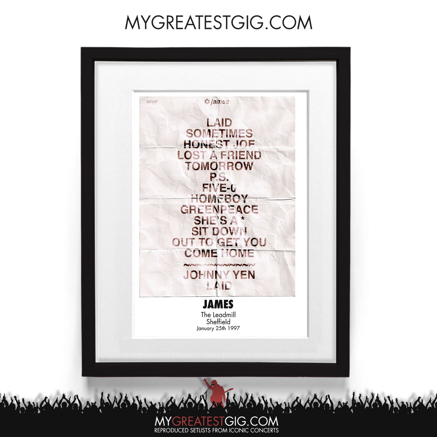 James - The Leadmill - Sheffield - Jan 25th 1997 Recreated Setlist Poster