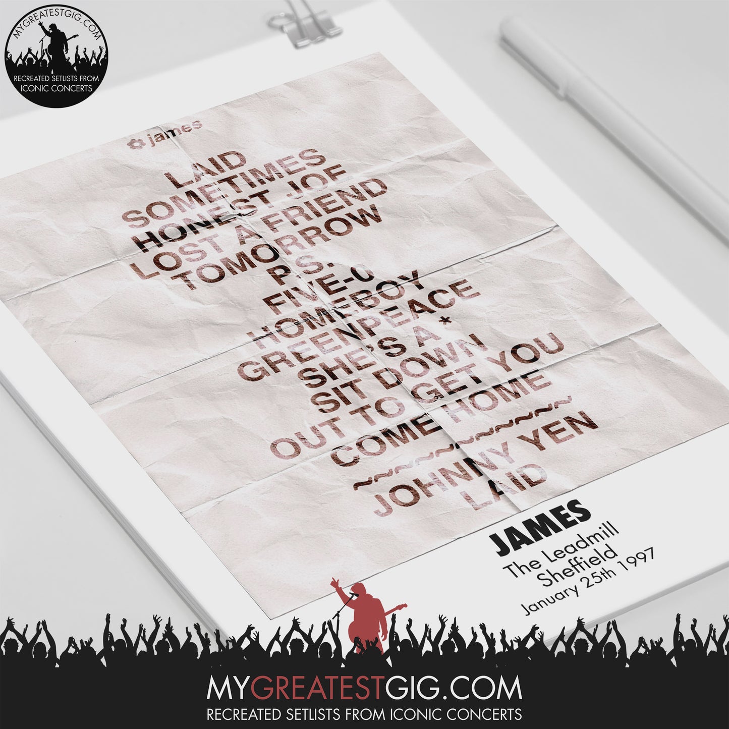James - The Leadmill - Sheffield - Jan 25th 1997 Recreated Setlist Poster
