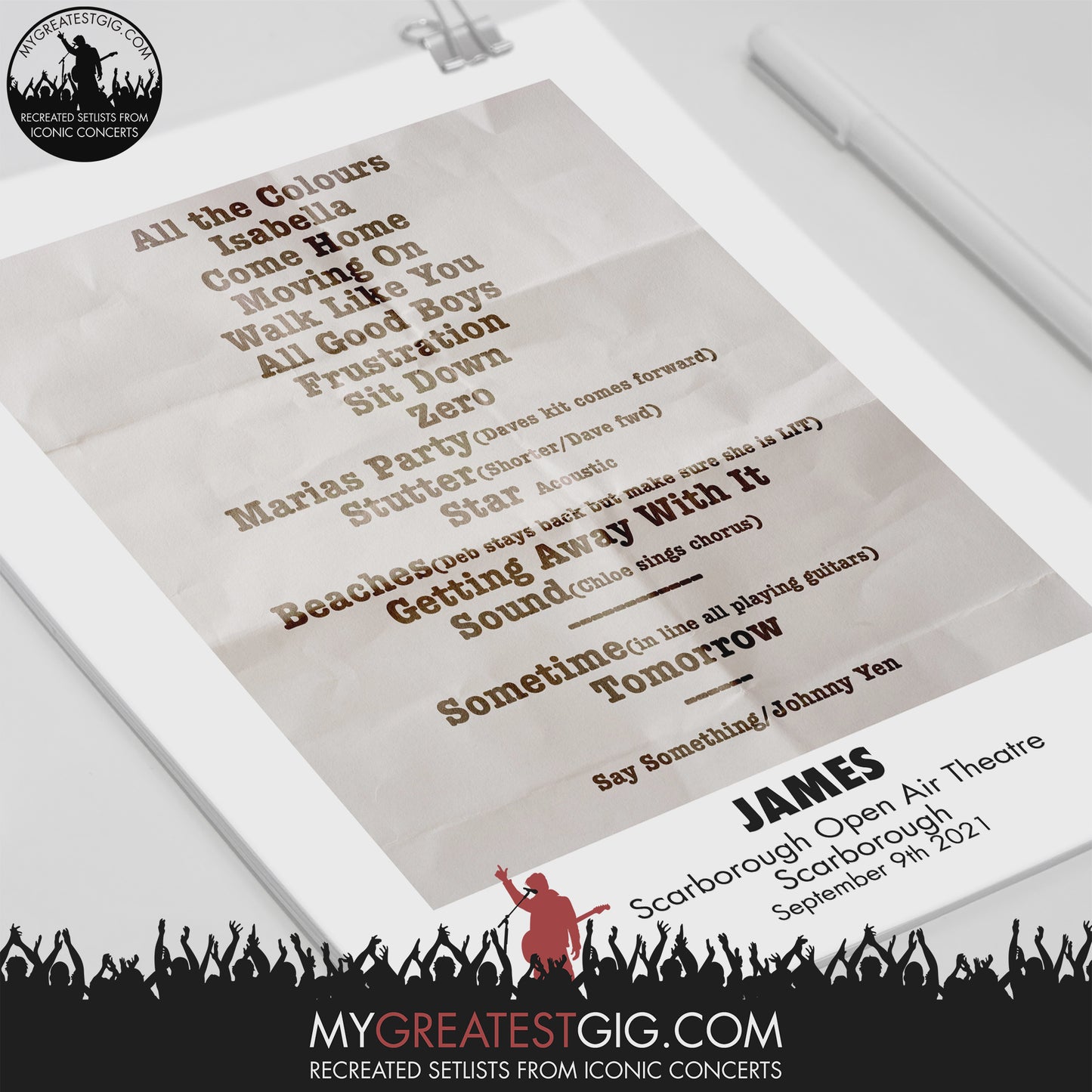 James - Scarborough - Sep 9th 2021 Recreated Set List Poster