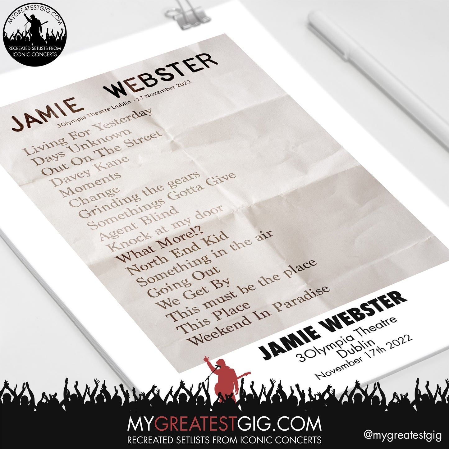 Jamie Webster - Dublin- Nov 17th 2022 Recreated Setlist Poster