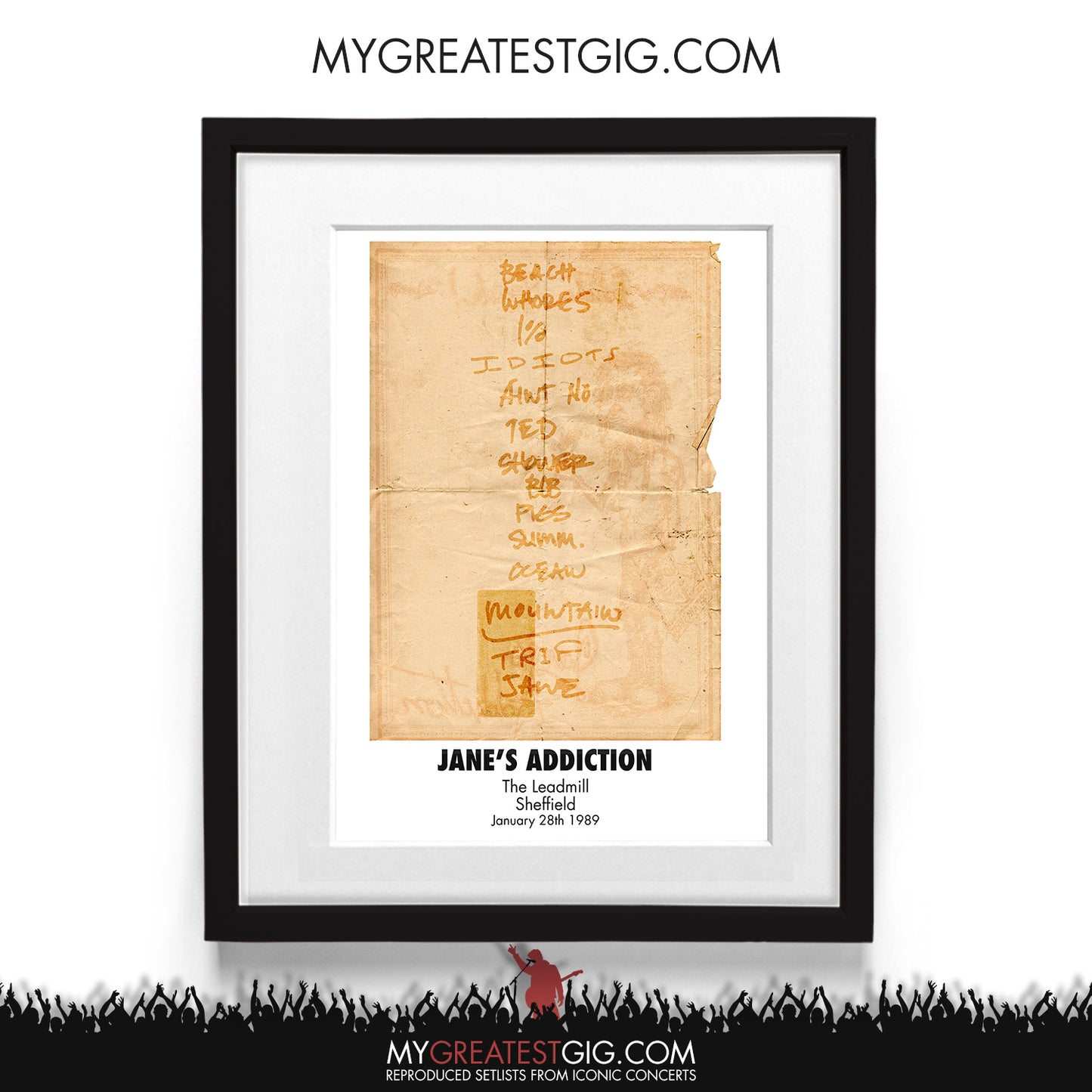 Jane's Addiction - The Leadmill - Sheffield - Jan 28th 1989 Recreated Setlist Poster