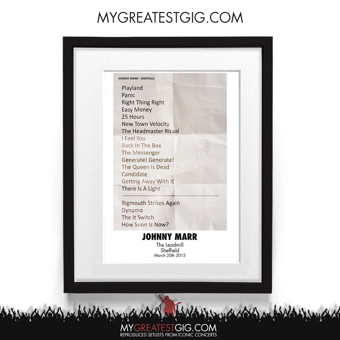 Johnny Marr - The Leadmill - Sheffield - Mar 20th 2015 Recreated Setlist Poster