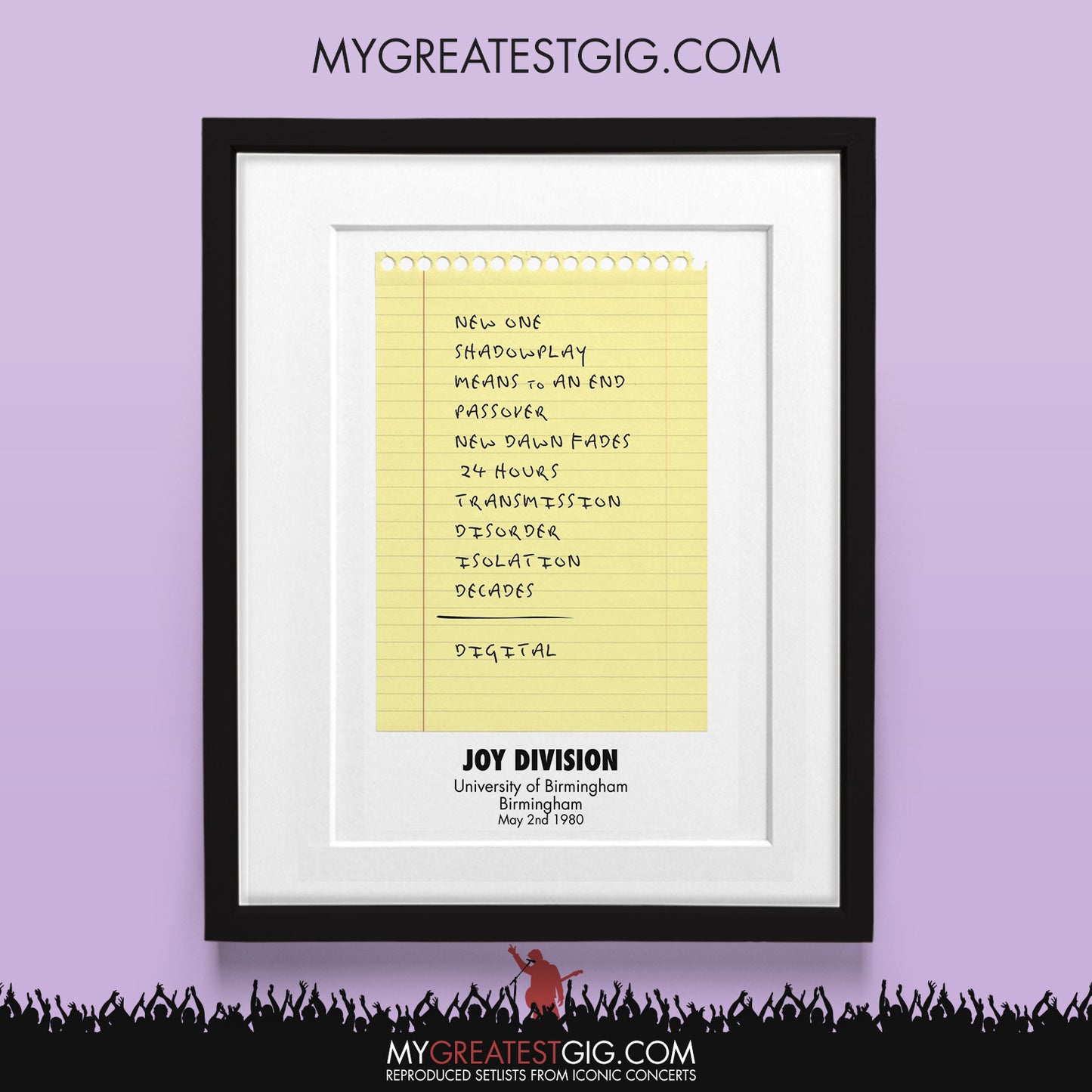 Joy Division - Birmingham - May 2nd 1980 Recreated Set List Poster