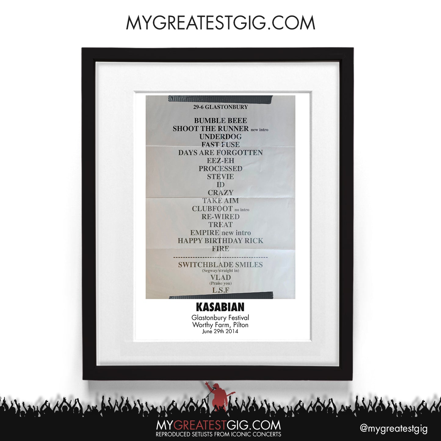 Kasabian - Glastonbury Festival - June 29th 2014 Recreated Setlist Poster