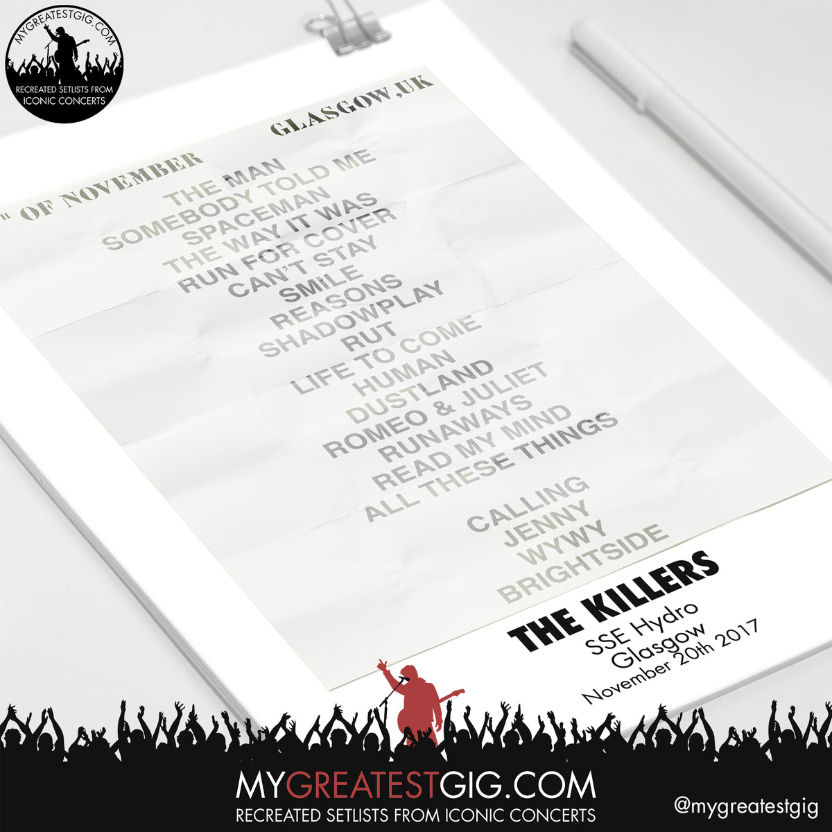 The Killers Glasgow Nov 20th 2017 Recreated Setlist Poster My