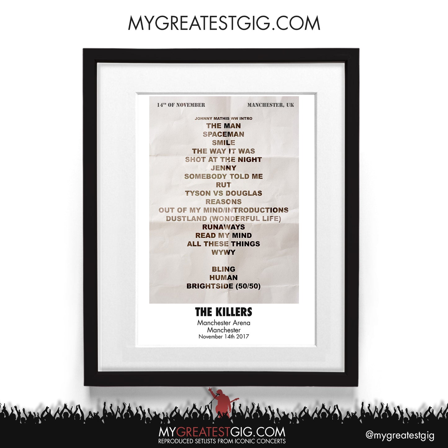 Killers - Manchester - Nov 14th 2017 Recreated Setlist Poster