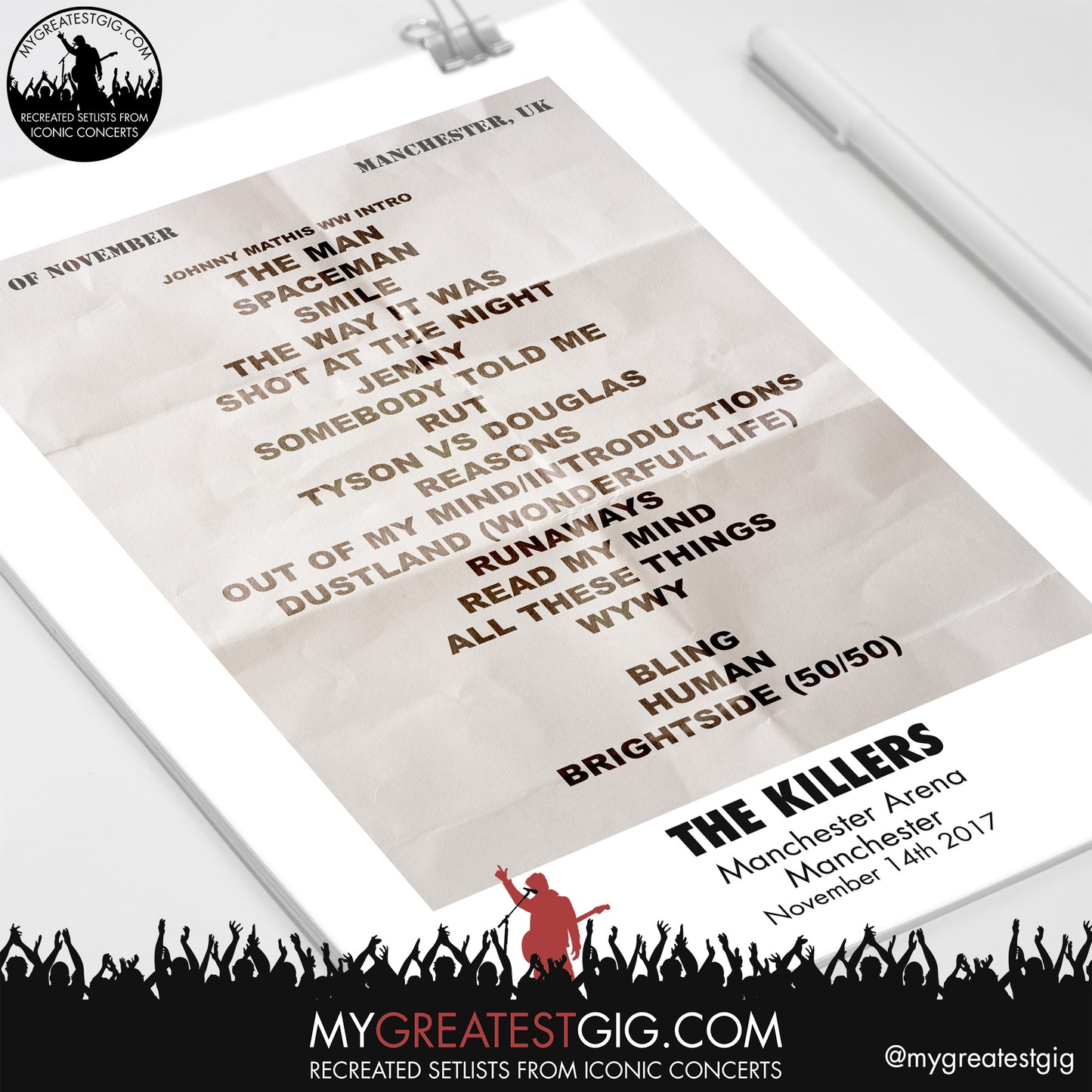 Killers - Manchester - Nov 14th 2017 Recreated Setlist Poster
