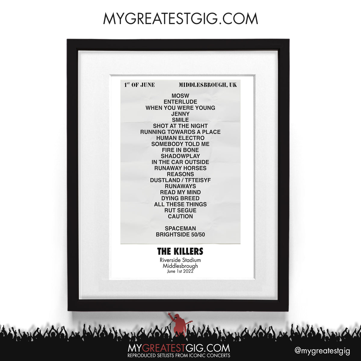 Killers Middlesbrough Jun 1st 2022 Recreated Setlist Poster My Greatest Gig