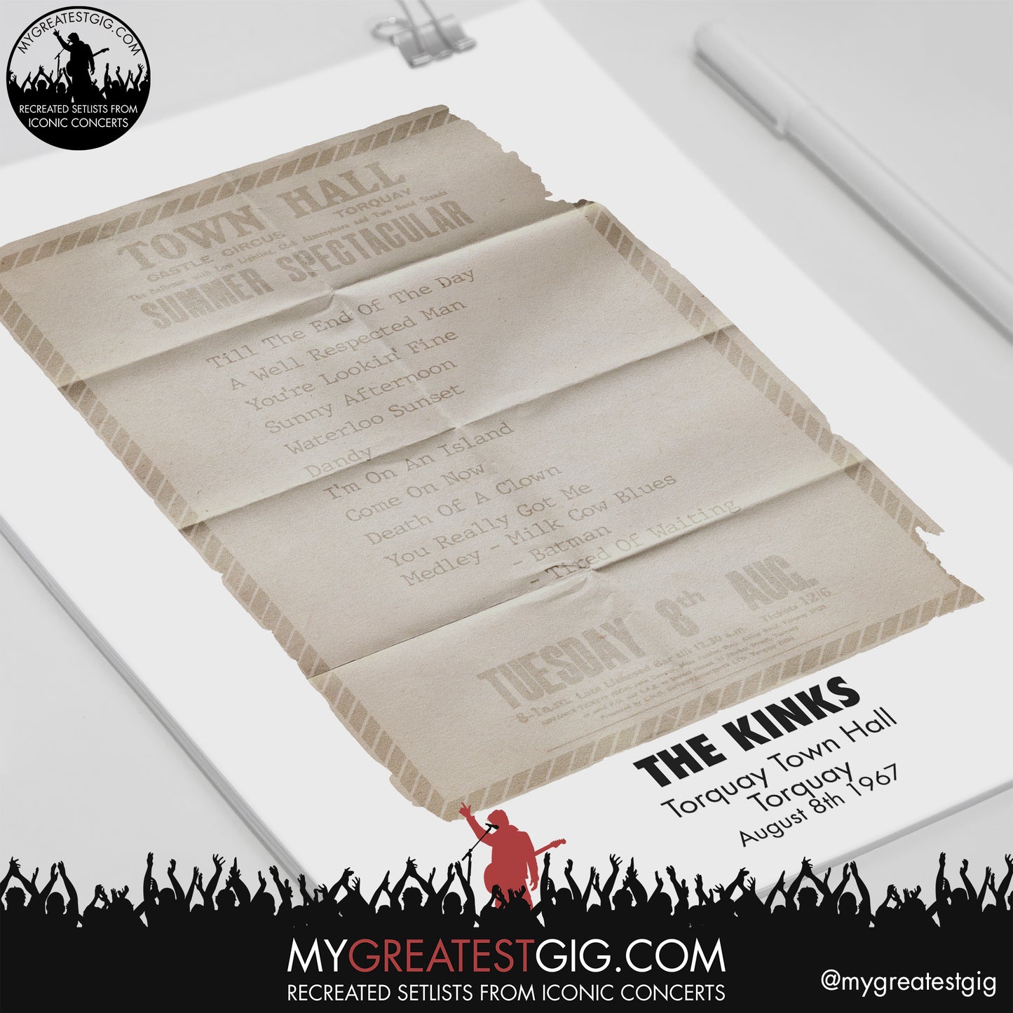 The Kinks - Torquay - August 8th 1967 Recreated Setlist Poster