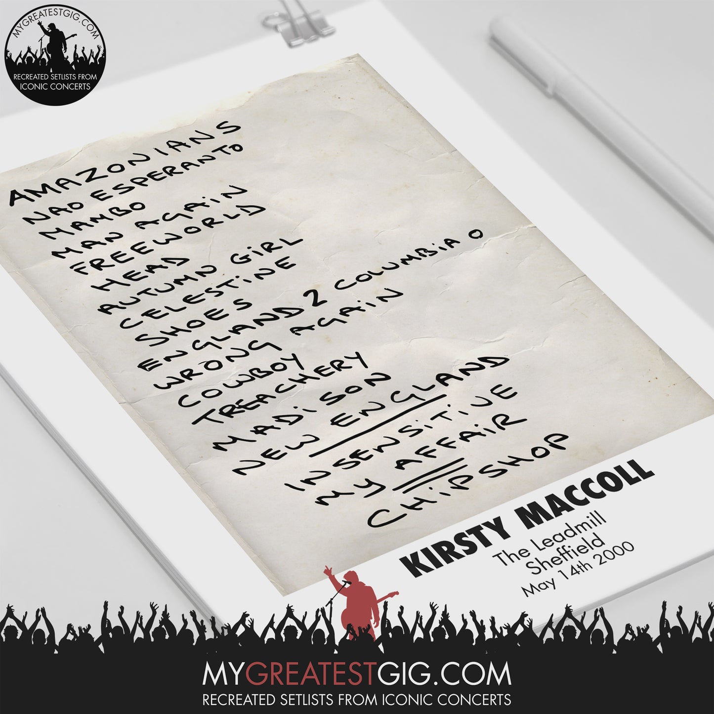 Kirsty MacColl - The Leadmill - Sheffield - May 14th 2000 Recreated Setlist Poster