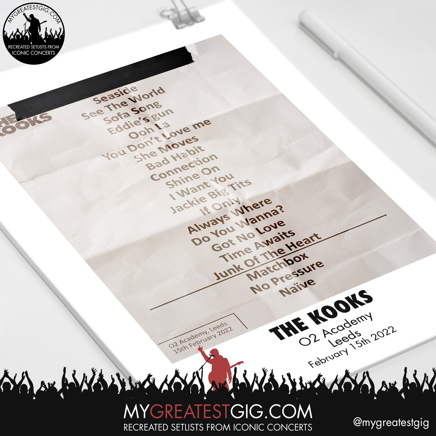 The Kooks - Leeds - Feb 15th 2022 Recreated Setlist Poster