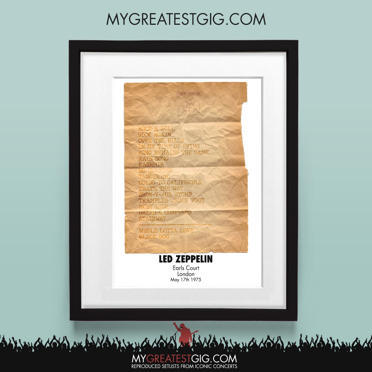 Led Zeppelin - London - May 17th 1975 Recreated Set List Poster