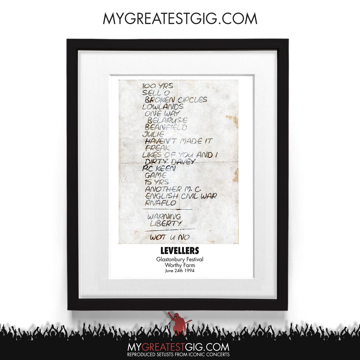 Levellers - Glastonbury Festival - Jun 24th 1994 Recreated Setlist Poster