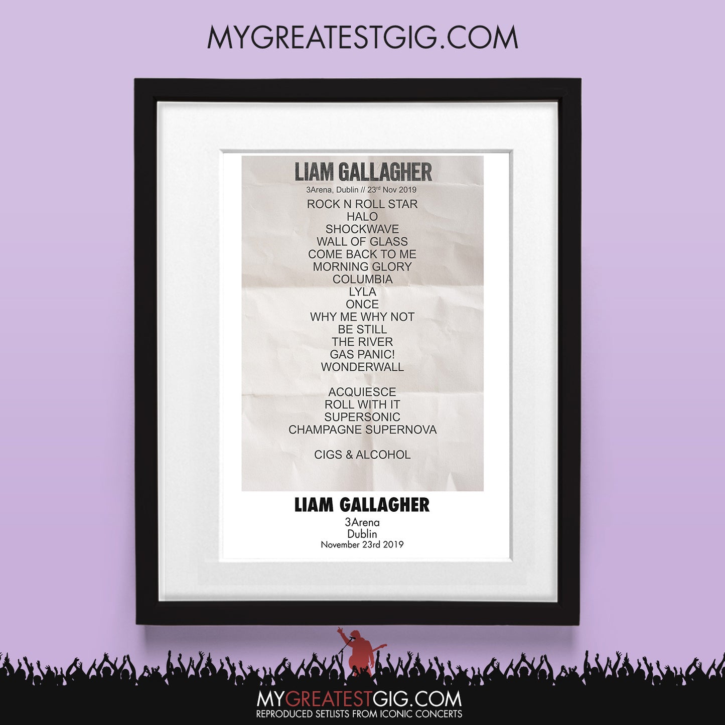 Liam Gallagher - Dublin - Nov 23rd 2019 Recreated Set List Poster