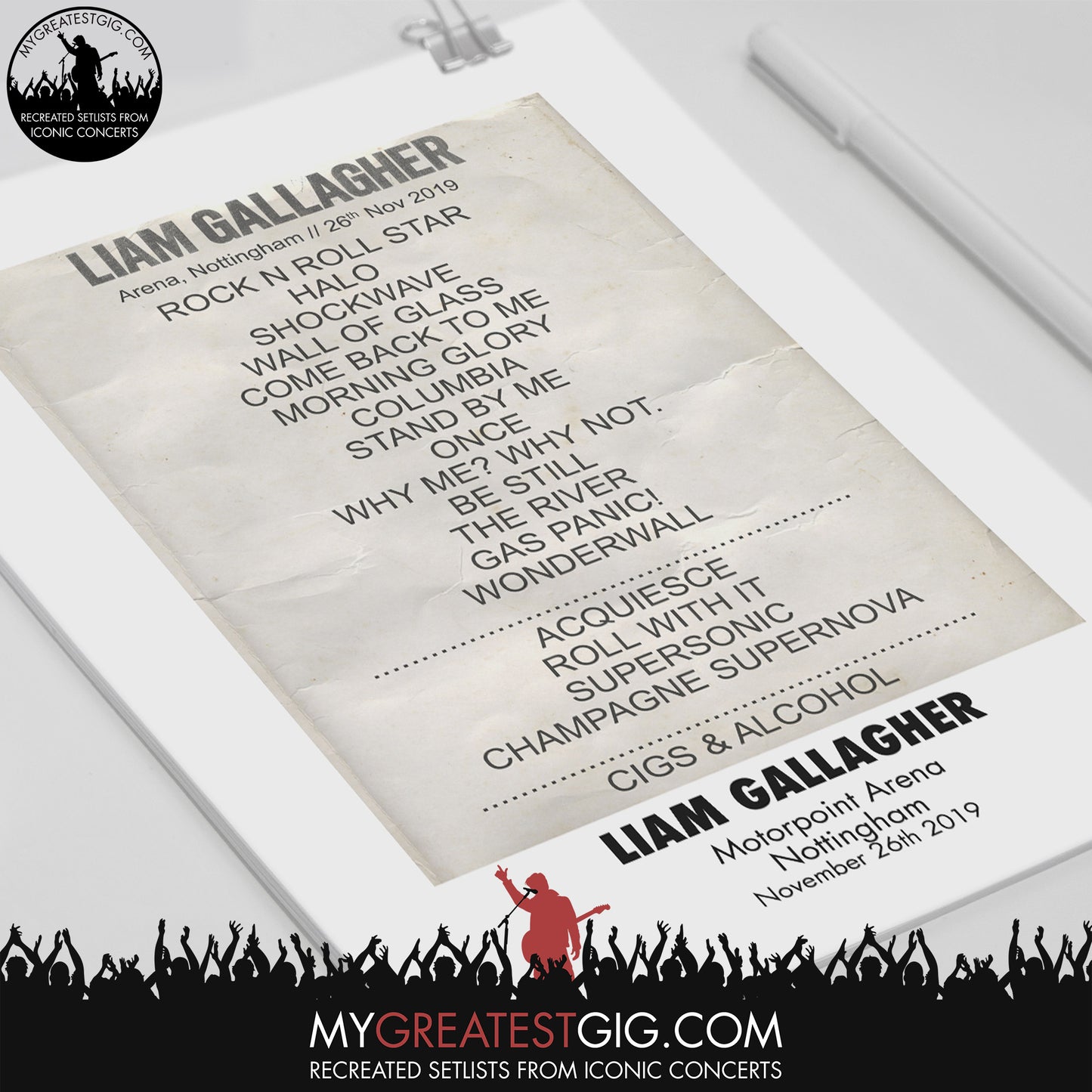 Liam Gallagher - Nottingham - Nov 26th 2019 Recreated Set List Poster