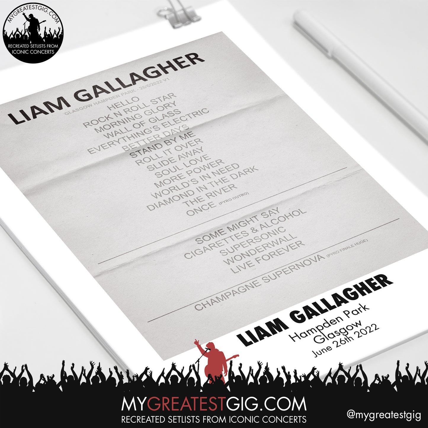 Liam Gallagher - Glasgow - Jun 26th 2022 Recreated Setlist Poster