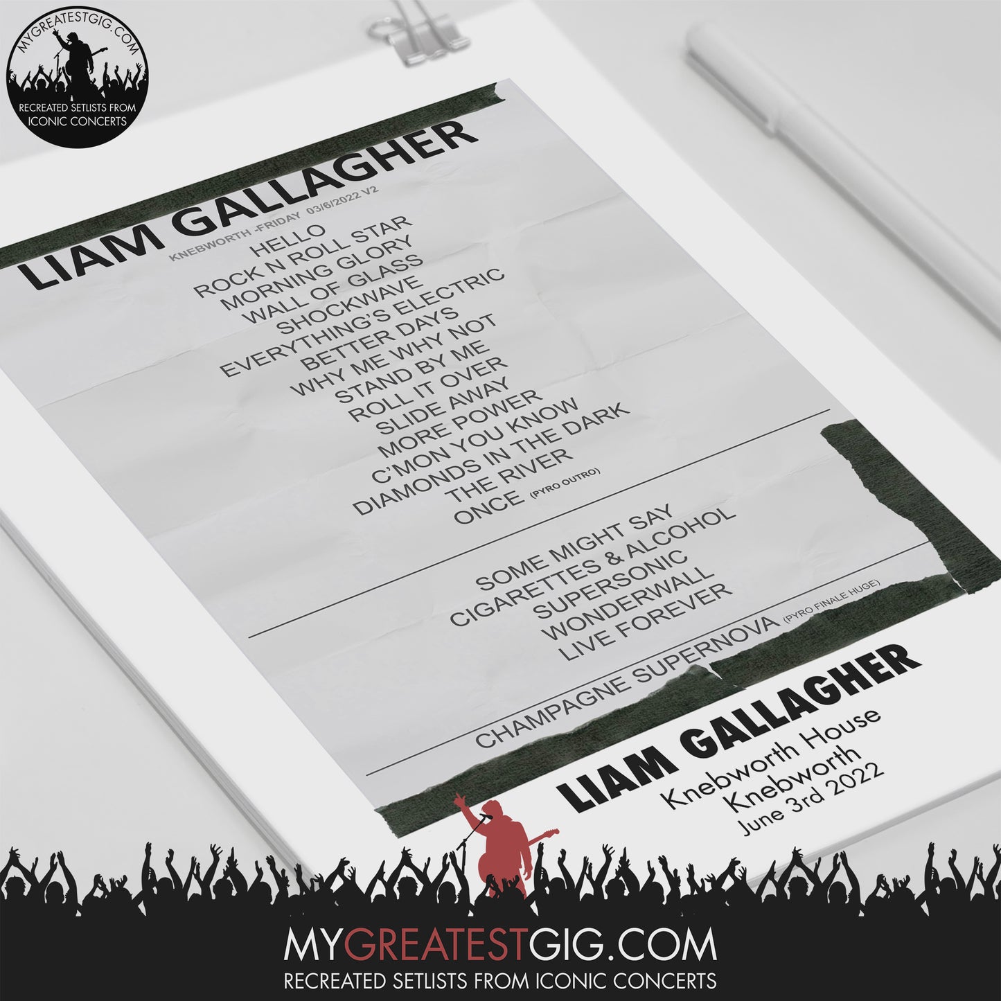 Liam Gallagher - Knebworth - Jun 3rd 2022 Recreated Setlist Poster