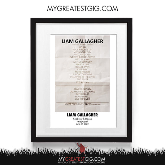 Liam Gallagher - Knebworth - Jun 4th 2022 Recreated Setlist Poster