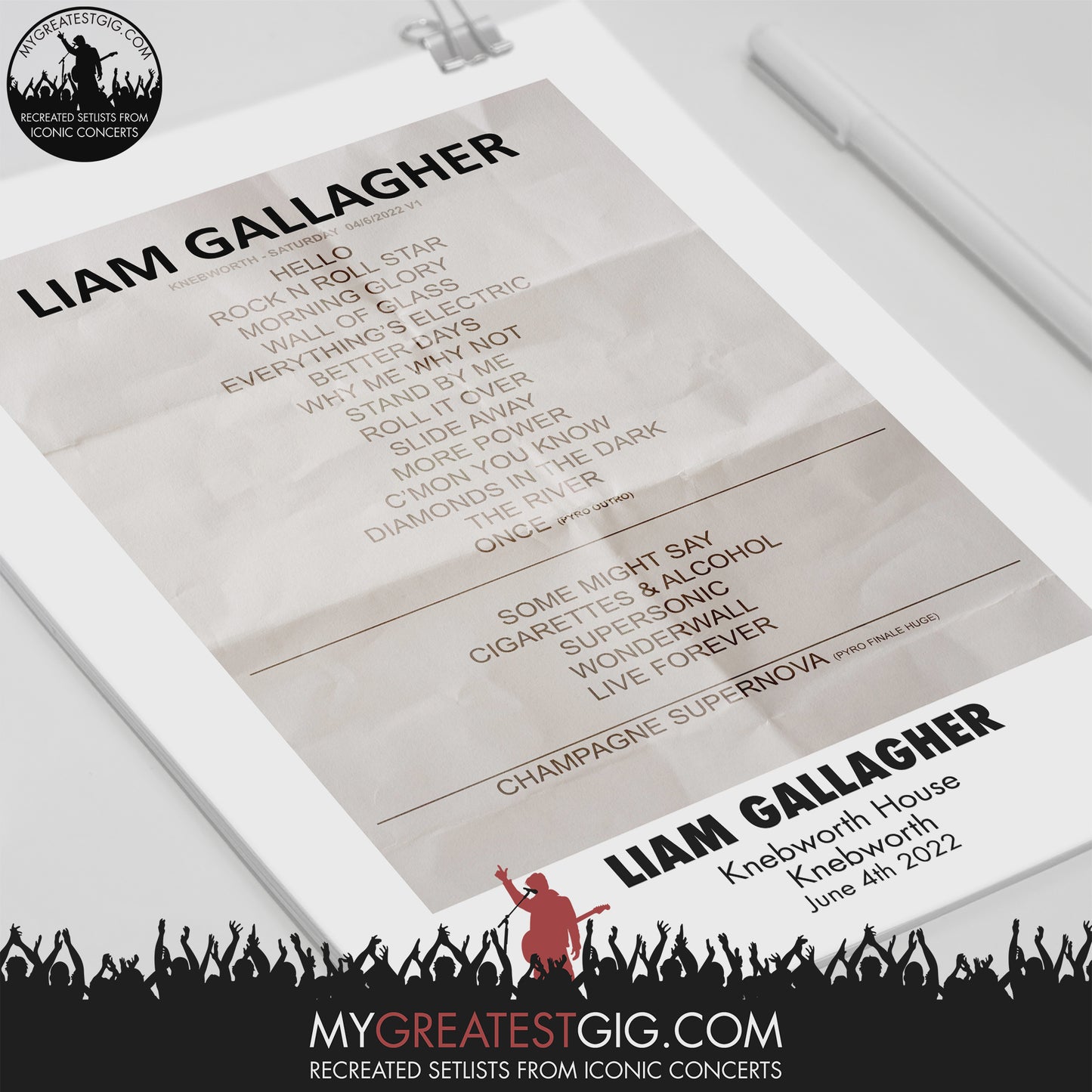 Liam Gallagher - Knebworth - Jun 4th 2022 Recreated Setlist Poster