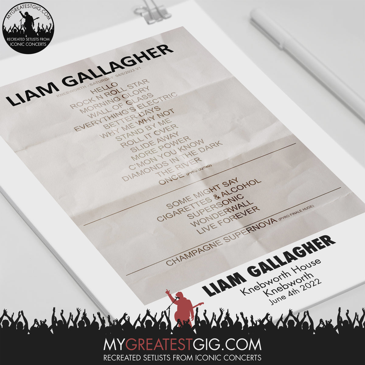 Liam Gallagher Knebworth Jun 4th 2022 Recreated Setlist Poster My