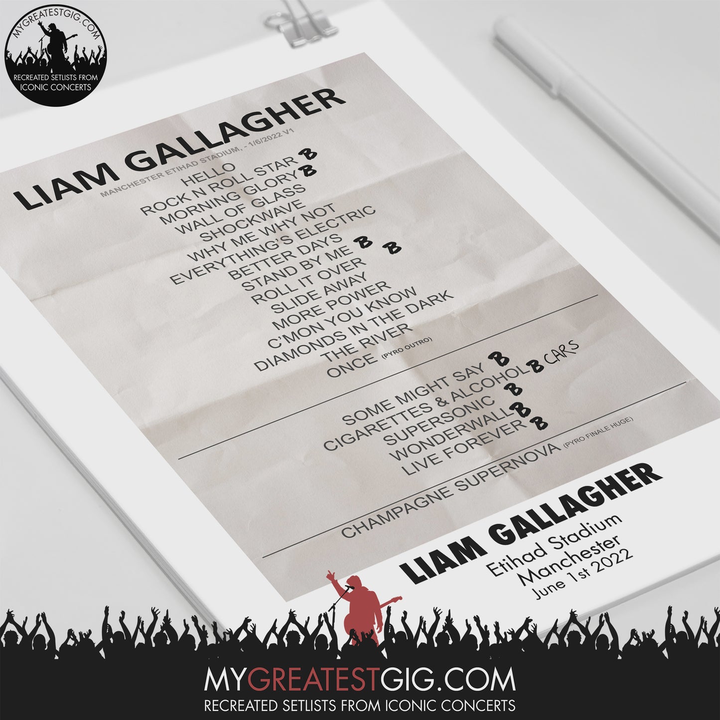Liam Gallagher - Manchester - Jun 1st 2022 Recreated Setlist Poster
