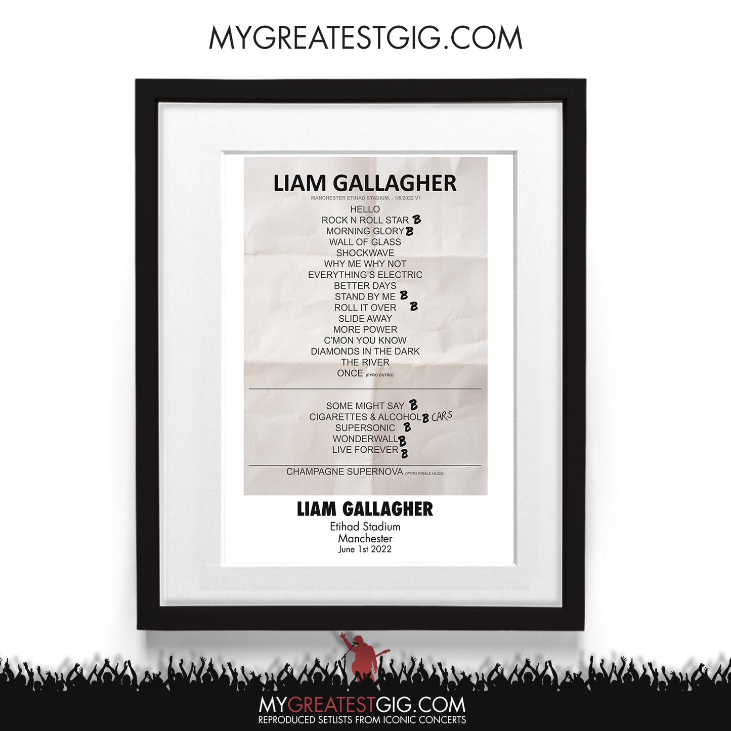 Liam Gallagher - Manchester - Jun 1st 2022 Recreated Setlist Poster