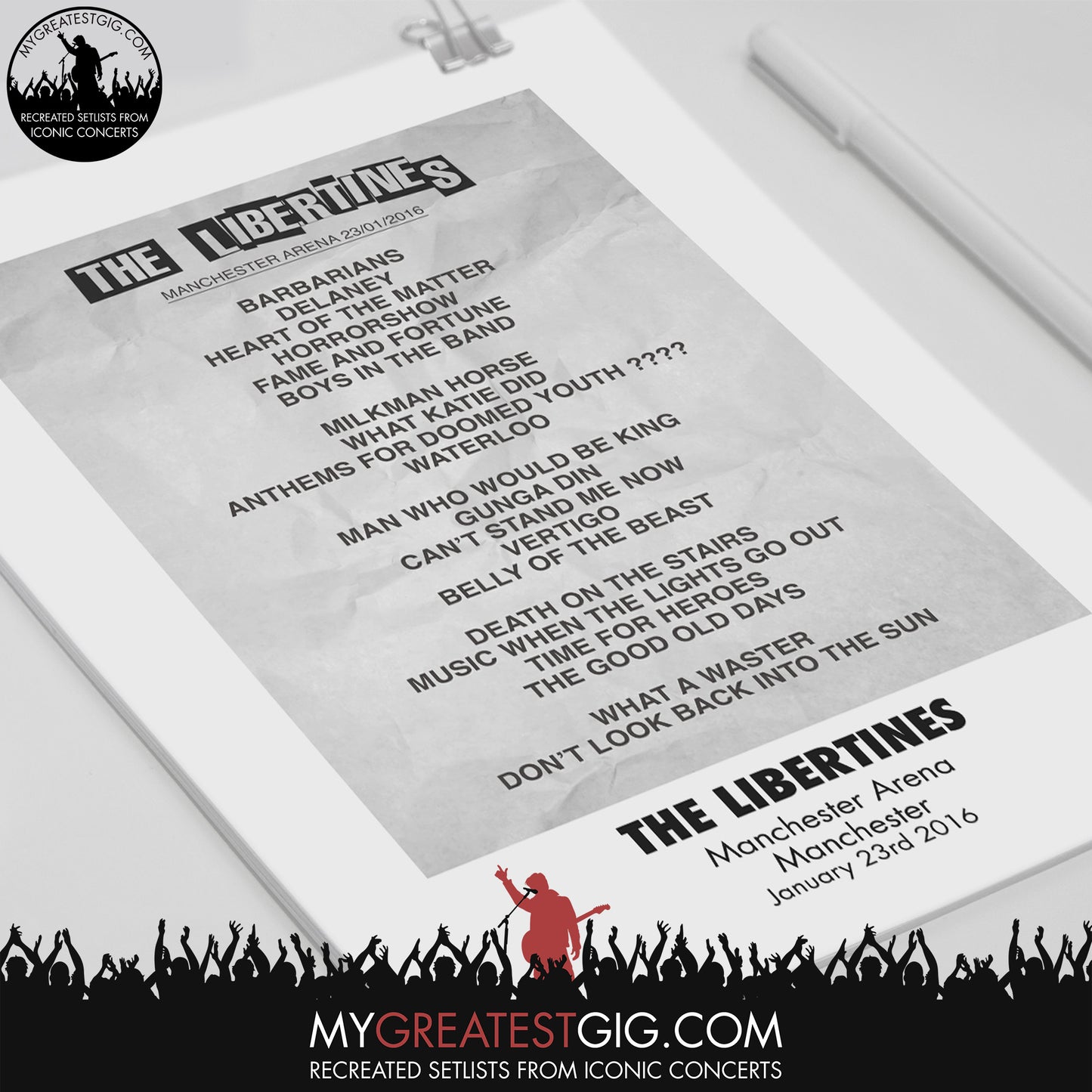 The Libertines - Manchester - Jan 23rd 2016 Recreated Set List Poster