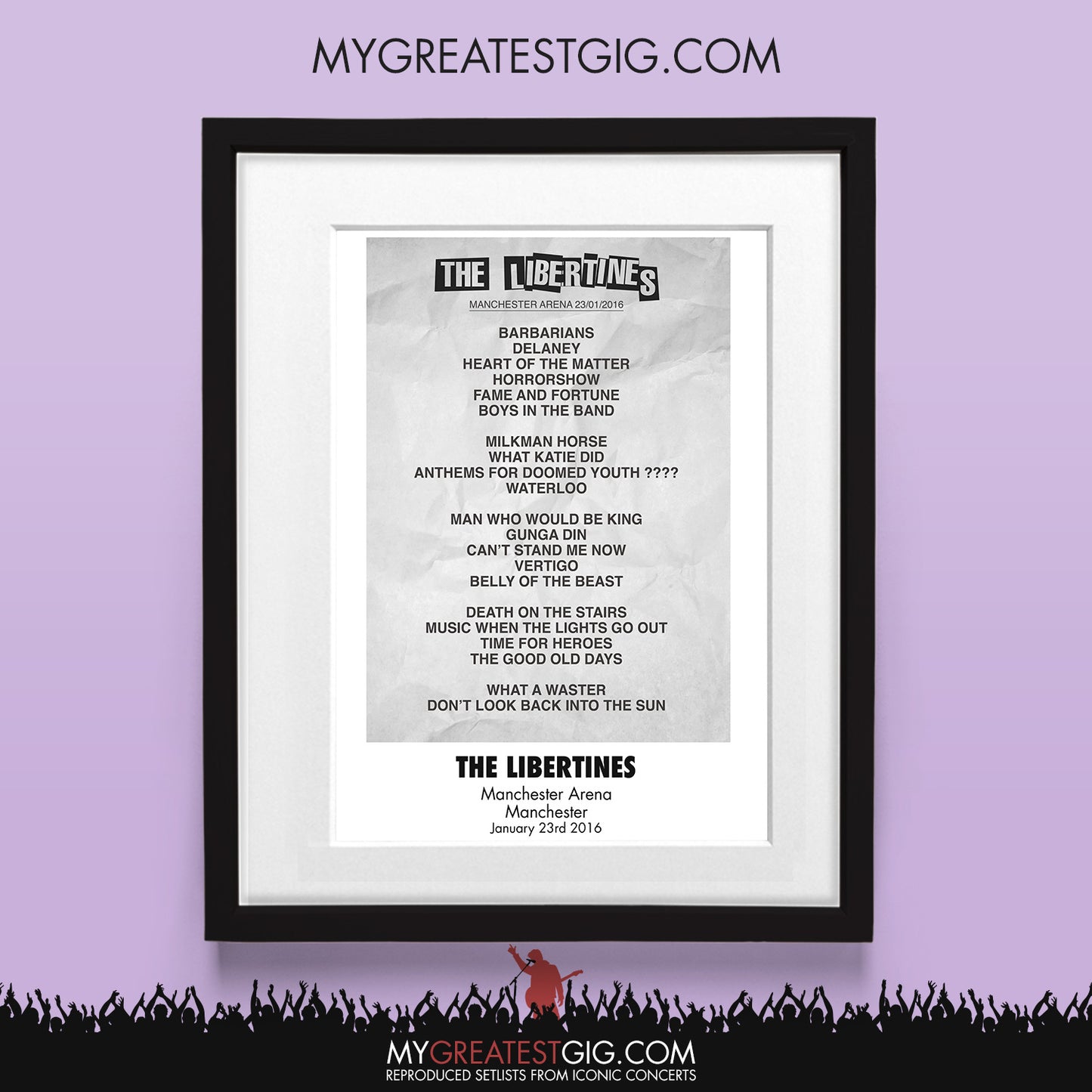 The Libertines - Manchester - Jan 23rd 2016 Recreated Set List Poster