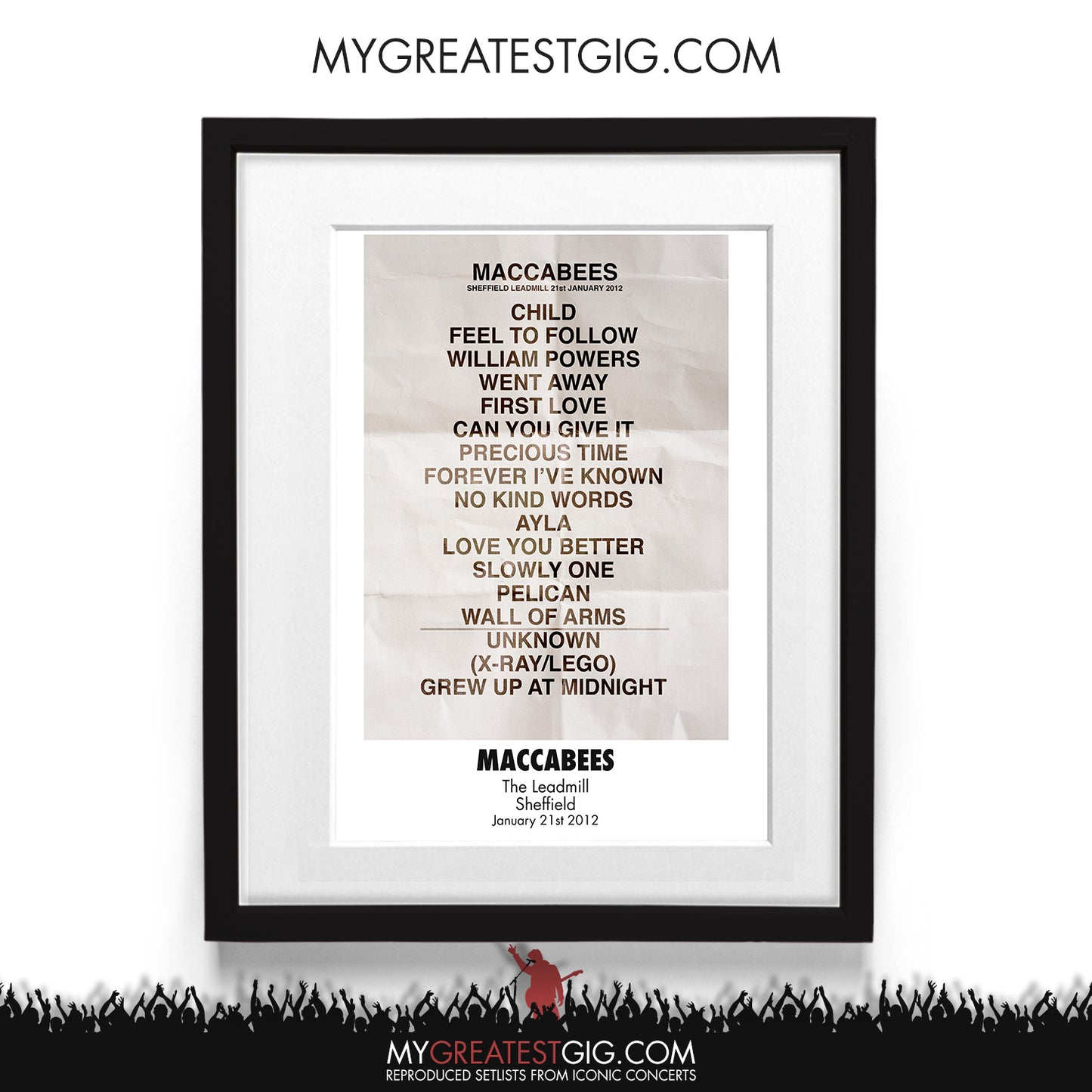 Maccabees - The Leadmill - Sheffield - Jan 21st 2012 Recreated Setlist Poster