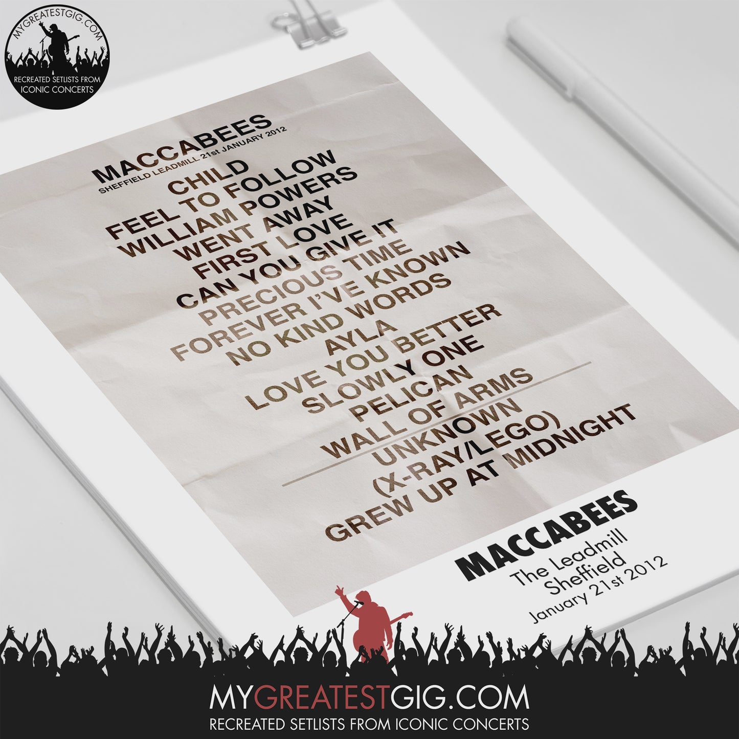 Maccabees - The Leadmill - Sheffield - Jan 21st 2012 Recreated Setlist Poster