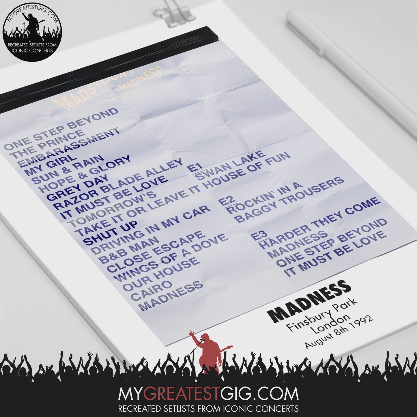 Madness - London - Aug 8th 1992 Recreated Setlist Poster