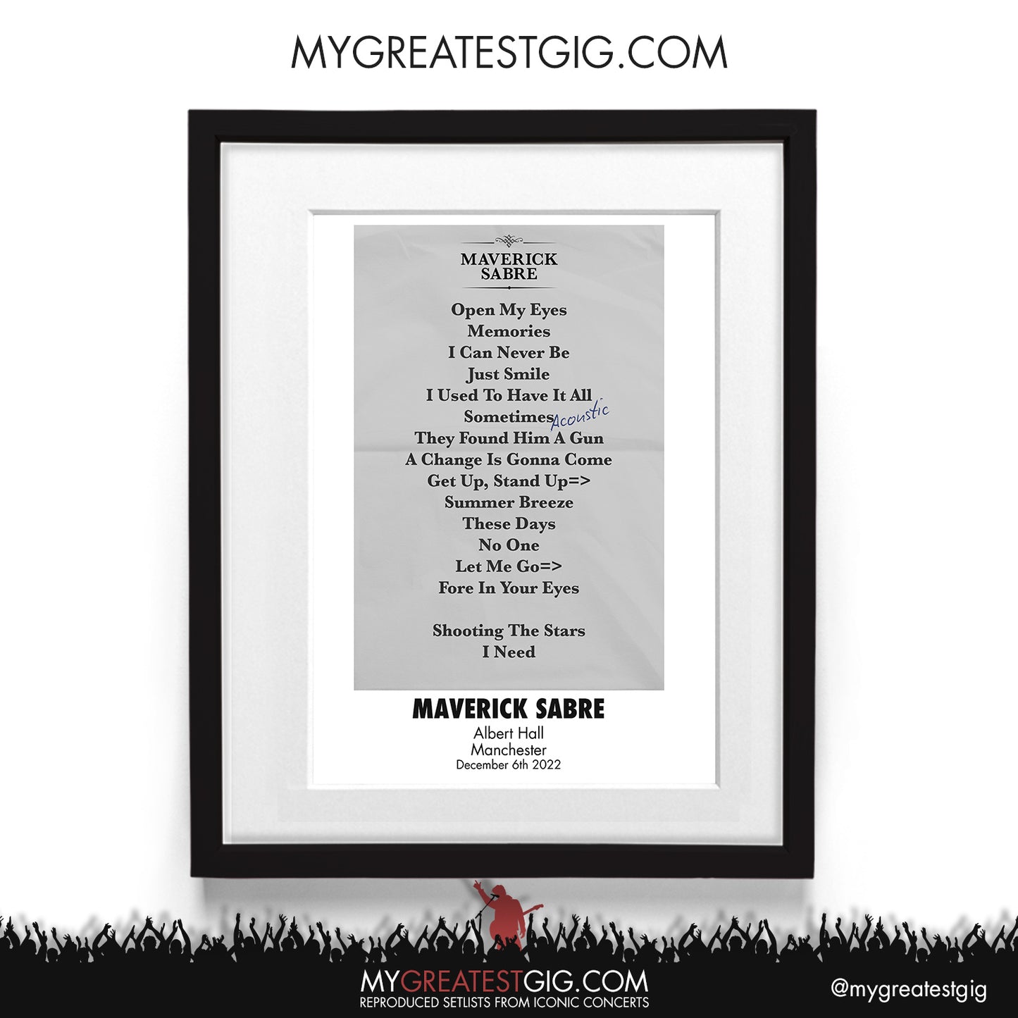 Maverick Sabre - Manchester - Dec 6th 2022 Recreated Setlist Poster
