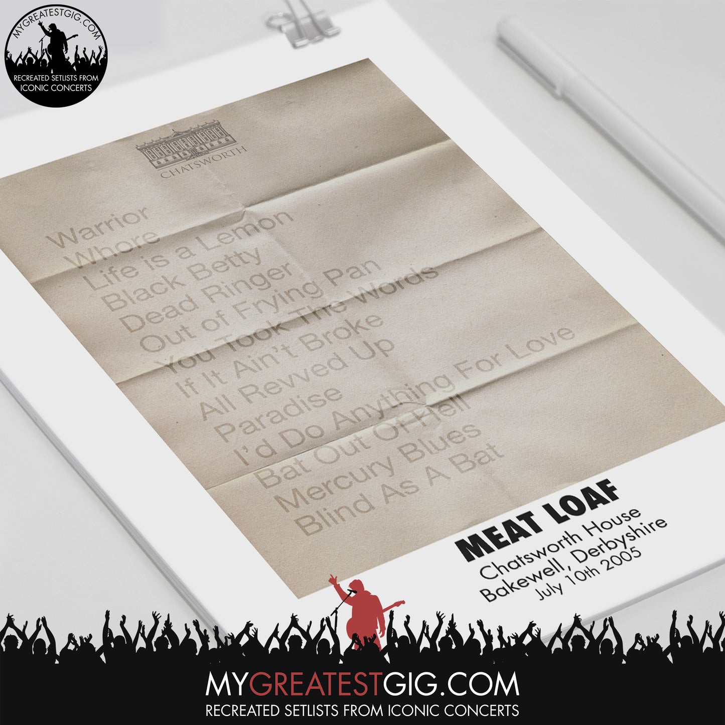 Meat Loaf - Chatsworth - Jul 10th 2005 Recreated Set List Poster