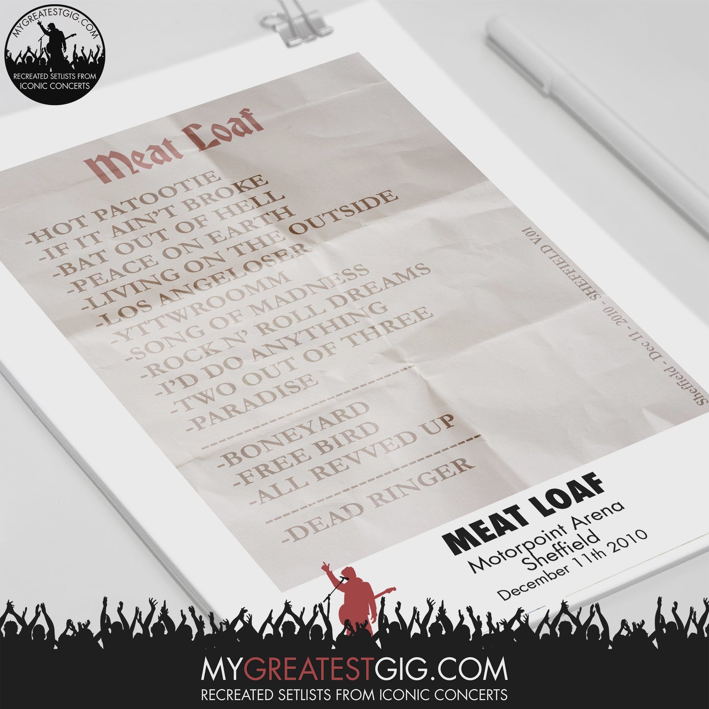 Meatloaf - Sheffield - Dec 11th 2010 Recreated Setlist Poster