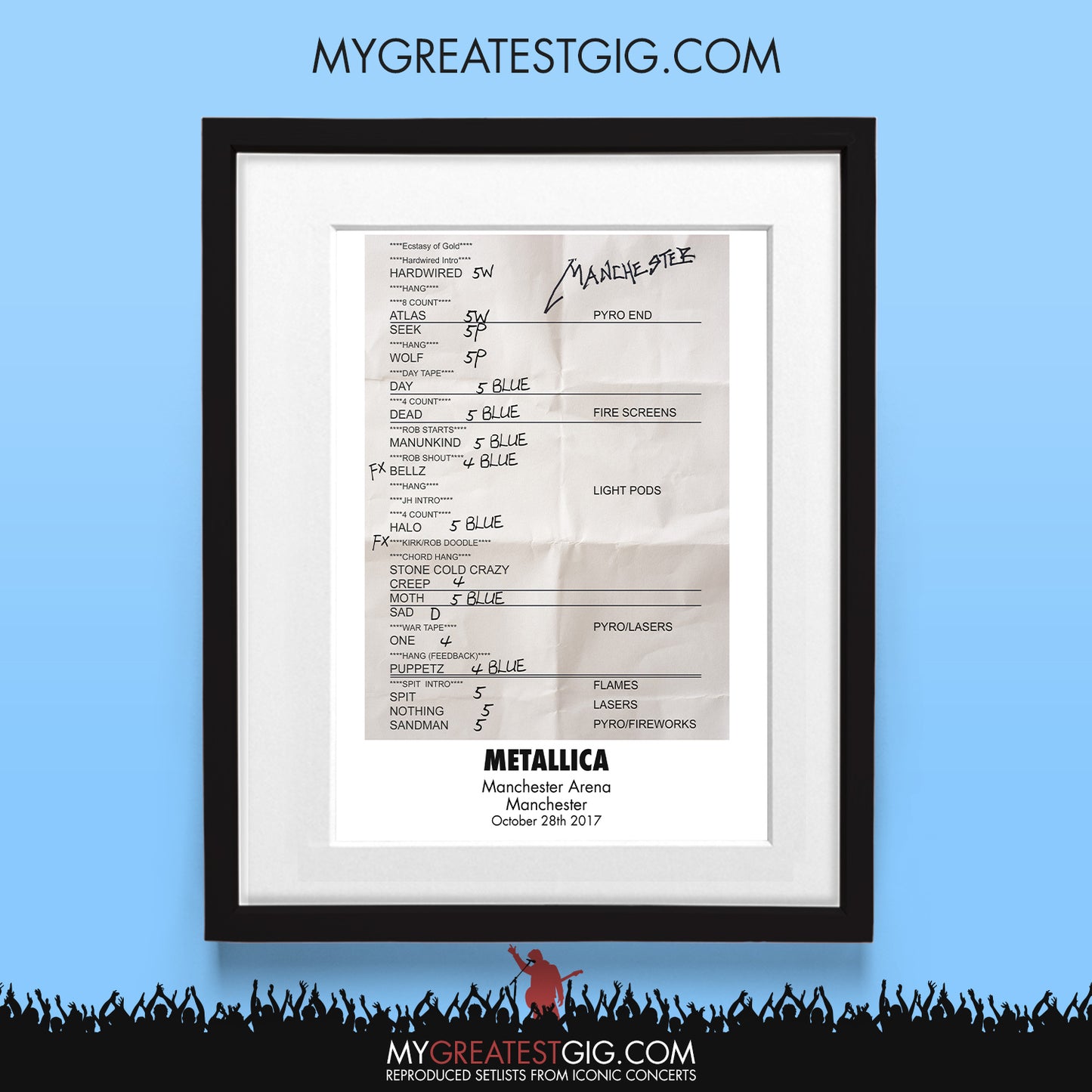 Metallica - Manchester - Oct 28th 2017 Recreated Set List Poster
