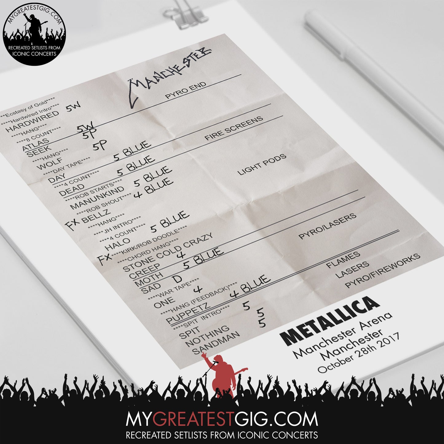 Metallica - Manchester - Oct 28th 2017 Recreated Set List Poster