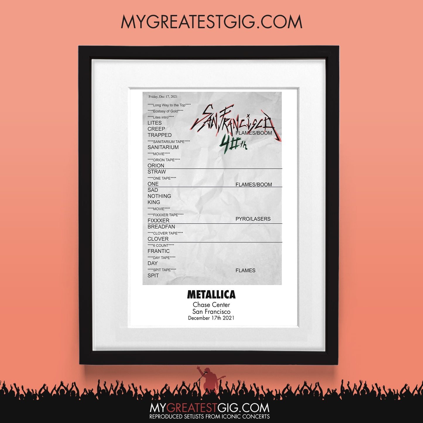 Metallica - San Francisco - Dec 17th 2021 Recreated Set List Poster