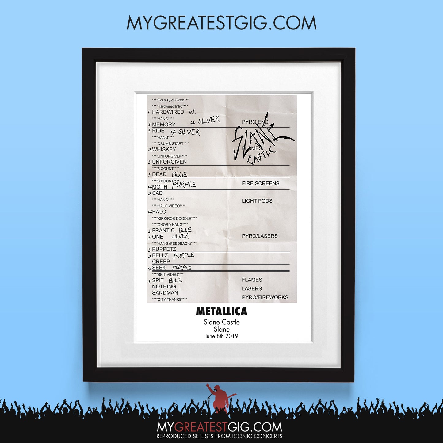 Metallica - Slane Castle - Jun 8th 2019 Recreated Set List Poster